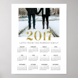 Póster Calendário de Fotos da Família Simples Falso Ouro 