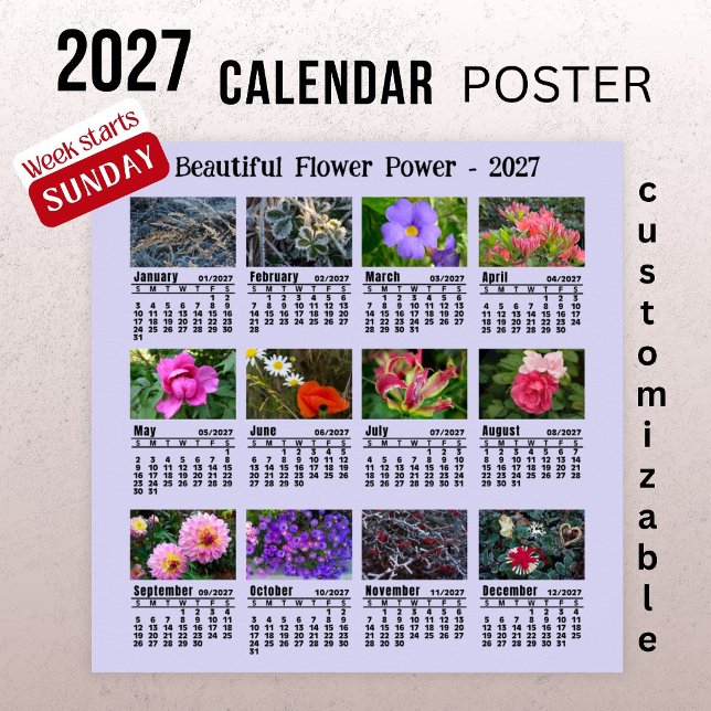 Poster Calendário de Fotos de Flores 2027 - Semana de Dom (Criador carregado)