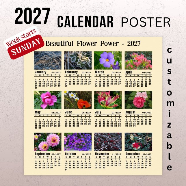 Poster Calendário de Fotos de Flores 2027 - Semana de Dom (Criador carregado)