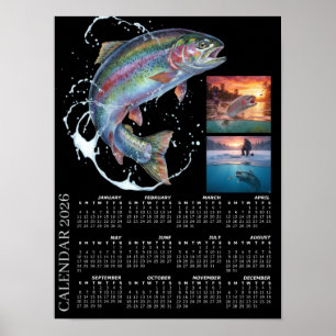 Poster Calendário de Fotos de Pesca 2026, Fly Fishing, Tr