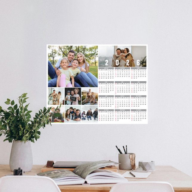 Poster Calendário de Fotos Personalizadas da Família de A (Personalize 2026 with our custom photo calendar poster—display favorite photos and stay organized.)
