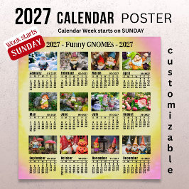 Poster Calendário de Fotos Personalizável de Gnomos Diver