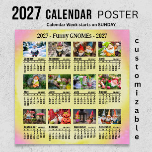 Poster Calendário de Fotos Personalizável de Gnomos Diver