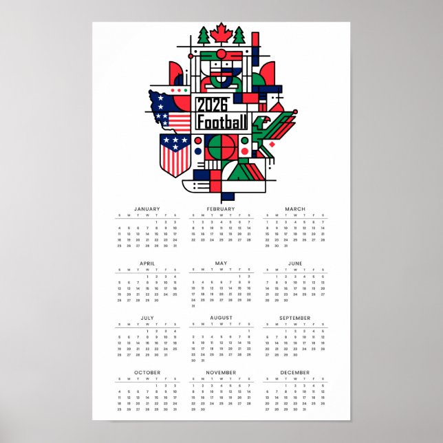 Poster Calendário de Futebol 2026 EUA, Canadá, México (Frente)