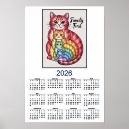 Poster Calendário de Gatos 2026 Família em Primeiro Lugar