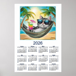 Poster Calendário de Gatos 2026 Gato Tropical Legal