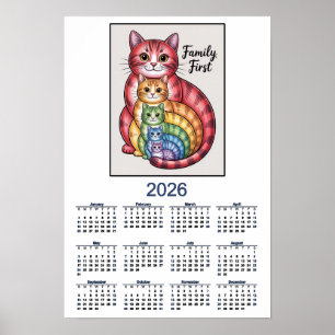 Poster Calendário de Gatos Família Primeiro 2026
