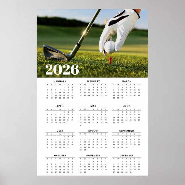 Poster Calendário de Golfe 2026 com Fotografia de Tée-Off (Frente)
