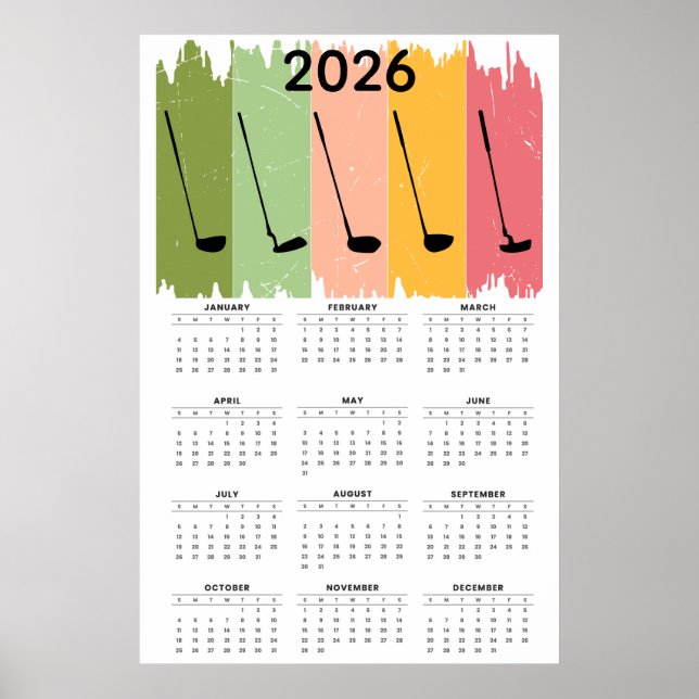 Poster Calendário de Golfe 2026 em Negrito (Frente)