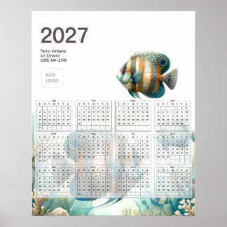 Poster Calendário de Logo de Negócios Aquáticos de Peixes