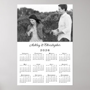 Poster Calendário de Nomes e Fotos do Casal Elegante 2026