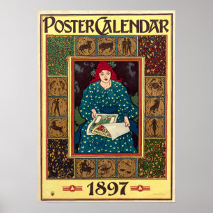 Póster Calendário de Nouveau 1897 da arte por Louis John
