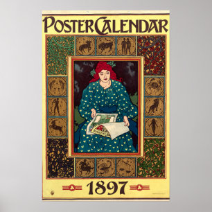 Póster Calendário de Nouveau 1897 da arte por Louis John