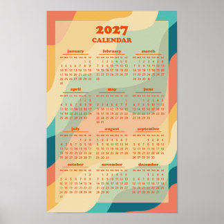 Poster Calendário de Onda Groovy Retro Estilo Vintage dos