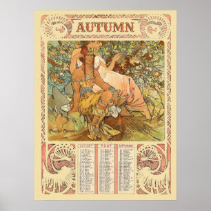 Poster Calendário de Outono Art Nouveau da Era Vitoriana 