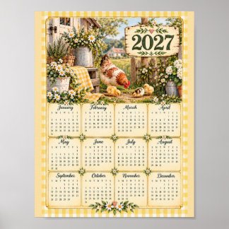 Poster Calendário de Parede 2027 - Galinhas de Fazenda