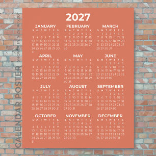 Poster Calendário de Parede 2027 Simples Básico Terracota