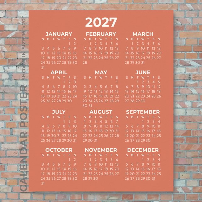 Poster Calendário de Parede 2027 Simples Básico Terracota (Criador carregado)
