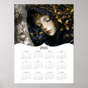Poster Calendário de Parede Anual 2026 Fantasia Gata