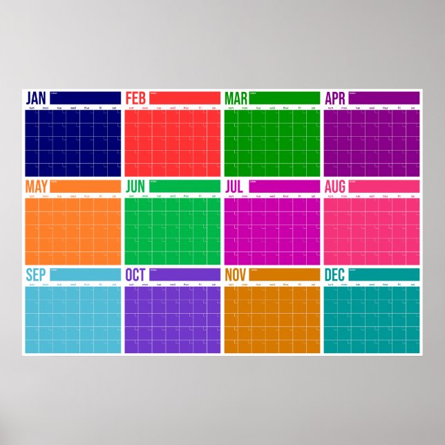 Poster Calendário de Parede Anual em Destaque Sem Data Co (Frente)