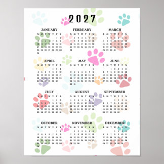 Poster Calendário de Parede Colorido de Pegadas de Pata 2