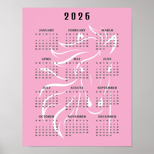Poster Calendário de Parede com Desenho de Cavalo Bonito  (Frente)