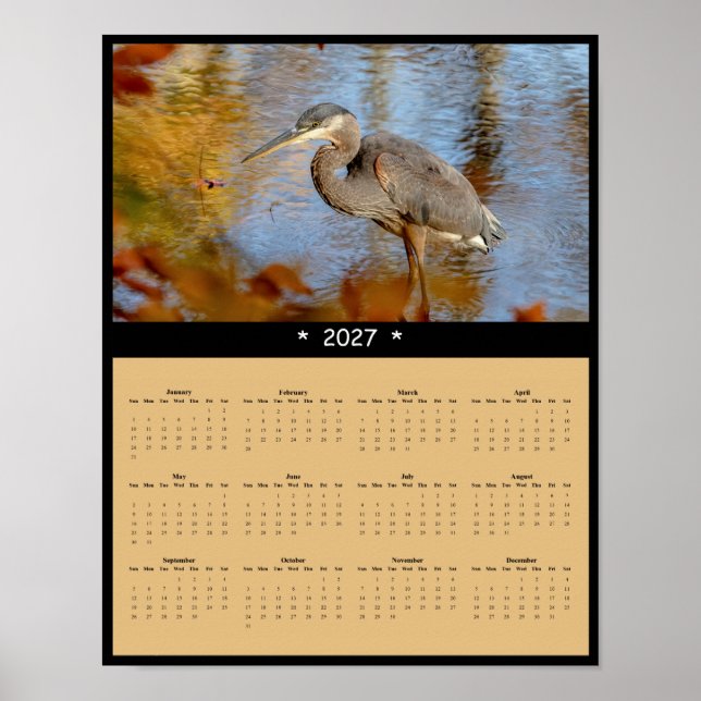 Poster Calendário de Parede da Grande Garça Azul de 2027  (Frente)
