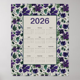 Poster Calendário de Parede de Flores de Clematite Roxa 2