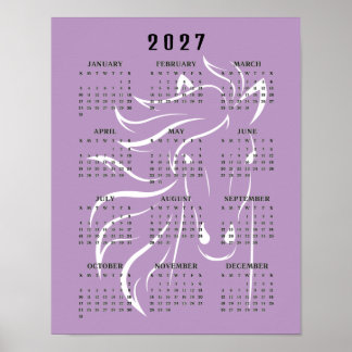 Poster Calendário de Parede Design de Cavalo Bonito 2027