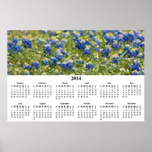 Póster Calendário de Parede do Bluebonnets 2014 Pintado