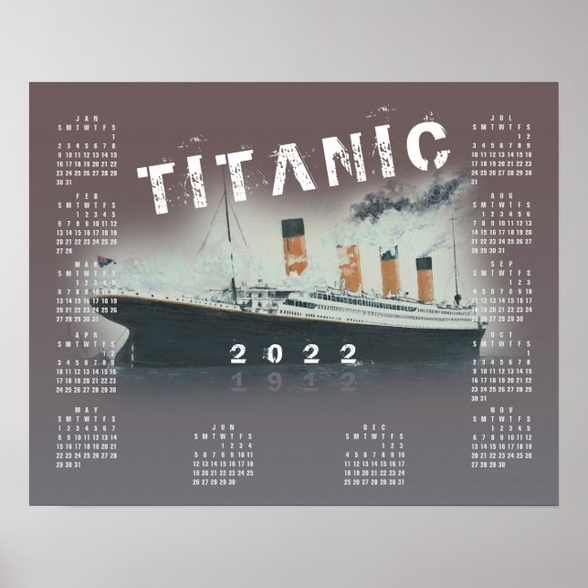 Poster Calendário de Parede do Navio RMS Titanic 2022 (Frente)
