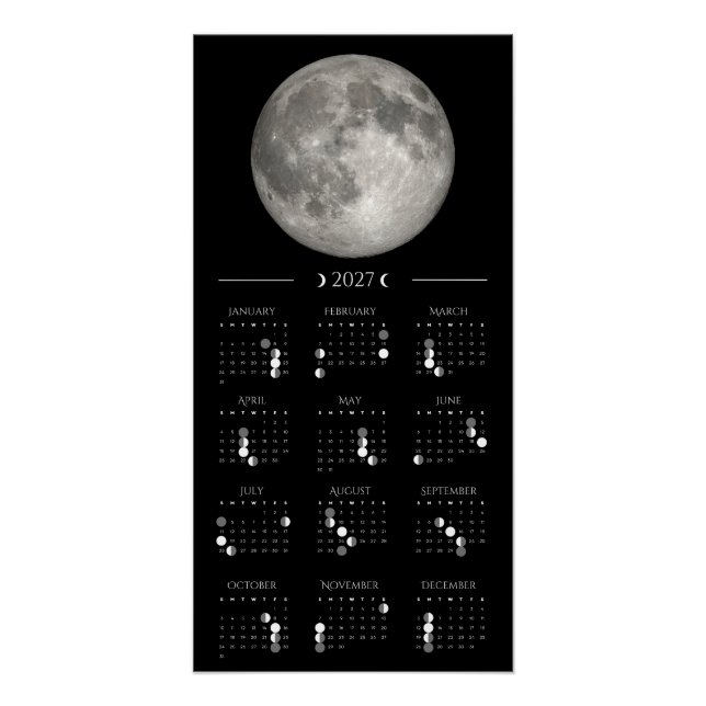 Póster Calendário de Parede Fase da Lua 2027 14 x 28 pole (Frente)