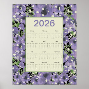 Poster Calendário de Parede Flores Roxas 2026