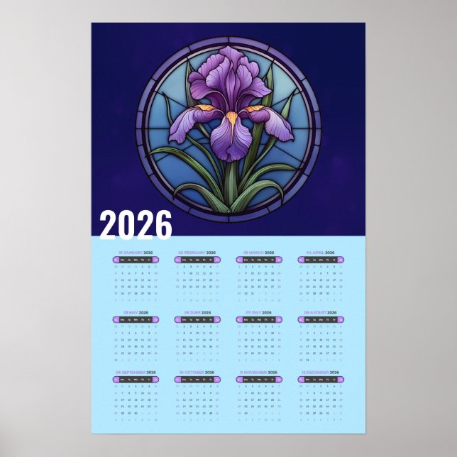 Poster Calendário de Parede Íris Roxa 2026 (Frente)
