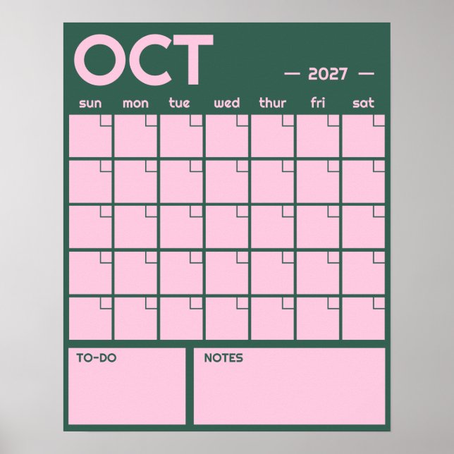 Poster Calendário de Parede Mensal Sem Data em Cores Vibr (Frente)