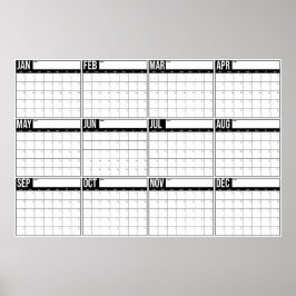 Poster Calendário de Parede Minimalista Sem Data Anual