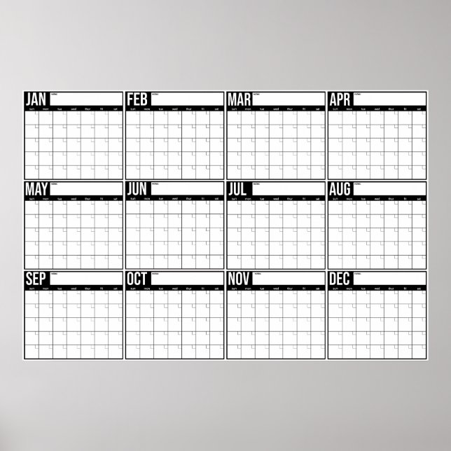 Poster Calendário de Parede Minimalista Sem Data Anual (Frente)