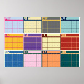 Poster Calendário de Parede Retro em Negrito Sem Data Ano