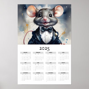 Poster Calendário de Parede Tuxedo 2025 Vestindo Mouse co