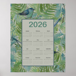 Poster Calendário de Pássaros de Samambaias de 2026