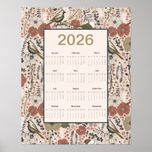 Poster Calendário de Pássaros e Flores de 2026