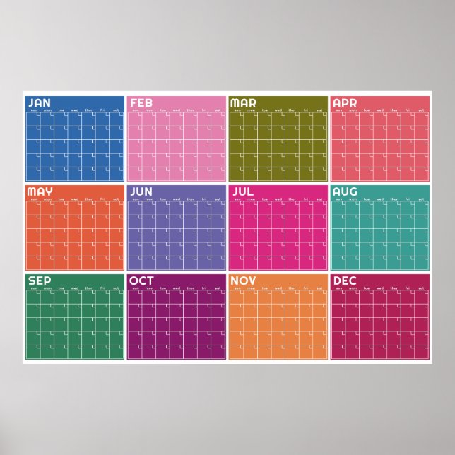 Poster Calendário de Planeador em Branco Vibrante e Negri (Frente)