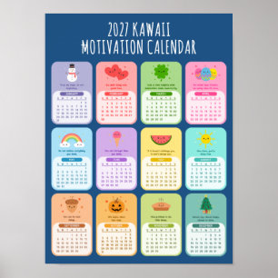 Poster Calendário de Positividade Motivacional Kawaii Fof