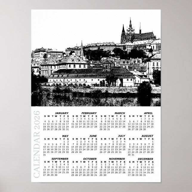 Poster Calendário de Praga 2026, Castelo de Praga, Repúbl (Frente)