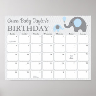 Poster Calendário de Previsão de Aniversário de Bebê Elef