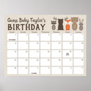 Poster Calendário de Previsão de Aniversário para Chá de 