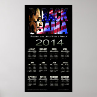 Poster Calendário de Recorte de 2014 Barack Obama | preto