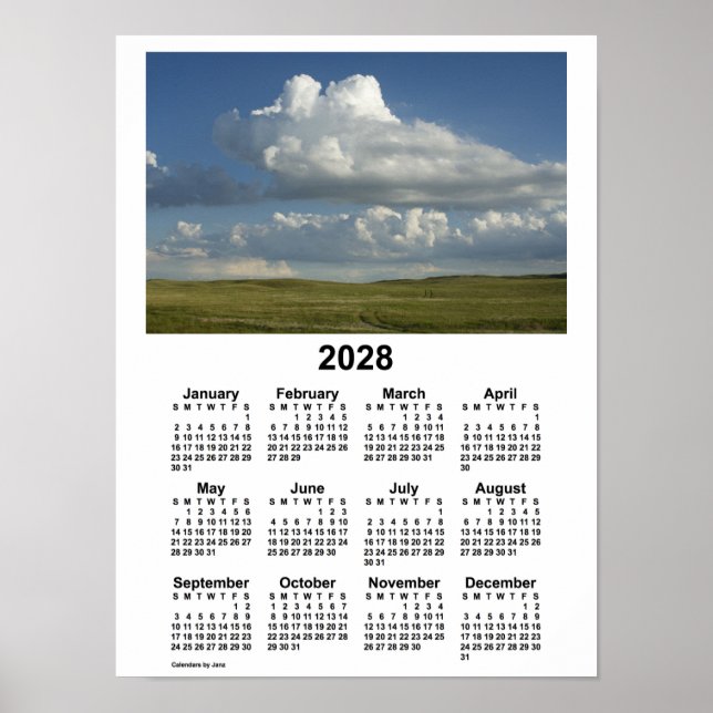 Poster Calendário de Sandhills de 2028 em Nebraska por Ja (Frente)