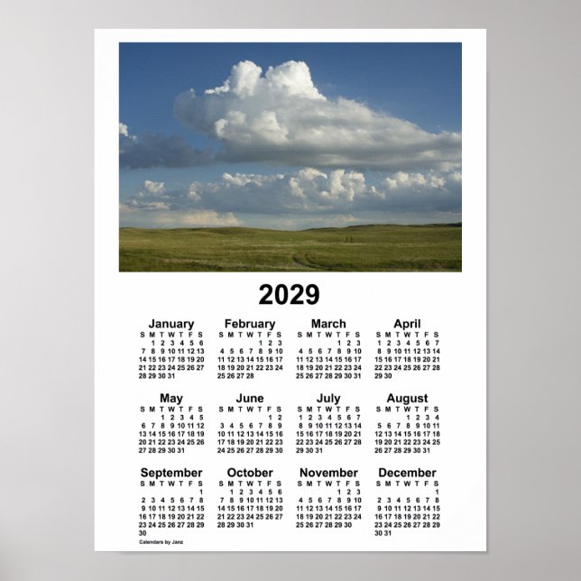 Poster Calendário de Sandhills de 2029 em Nebraska por Ja (Frente)