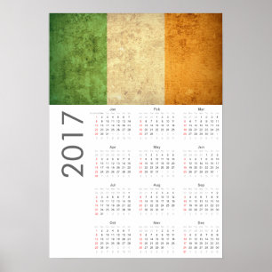 Póster Calendário de Sinalizador da Irlanda Grunge 2017 P